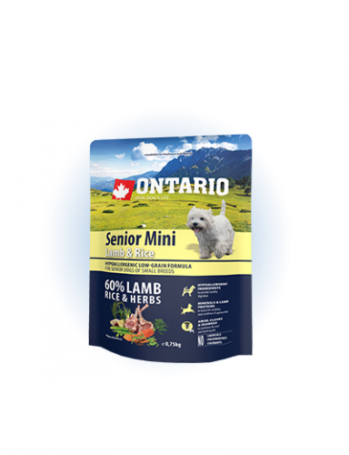 Ontario Senior Mini Lamb&Rice - сухий корм для літніх собак дрібних порід з ягням та рисом, 750г