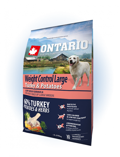 Ontario Large Weight Control Turkey&Potatoes- сухий дієтичний корм для собак великих порід з індичкою та картоплею, 2,25кг