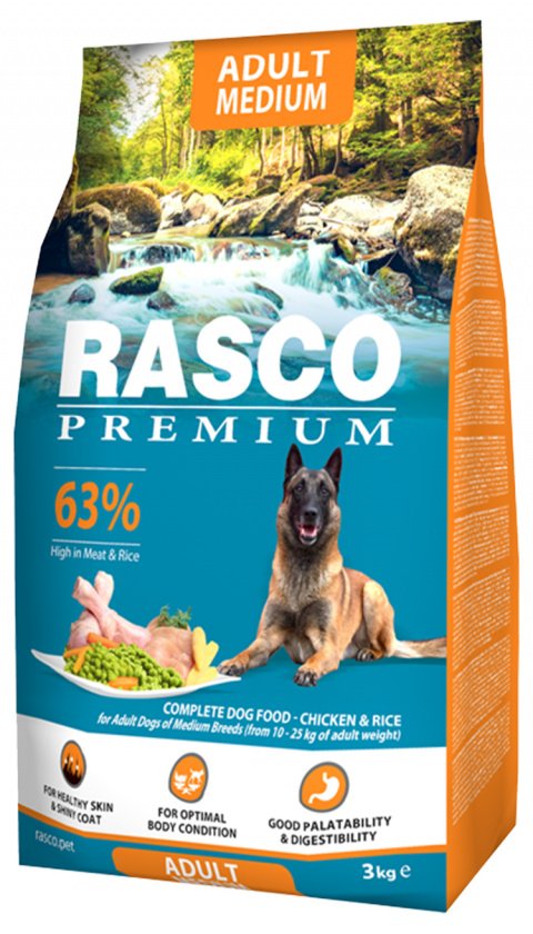 Rasco Premium Adult Medium - повнораціонний сухий корм для дорослих середніх порід, 3кг